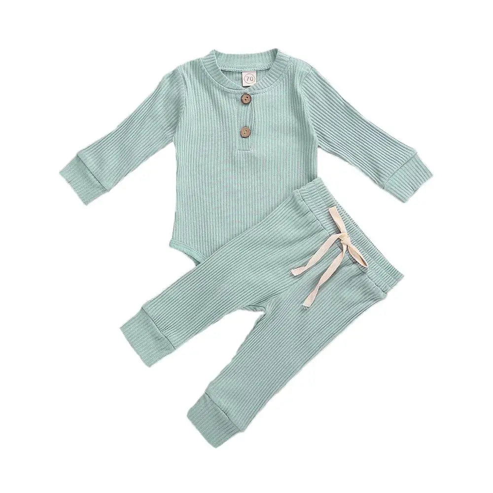 Unisex Newborn 2 Piece Long Sleeve Bodysuit And Elastic Pants Set Spring Autumn