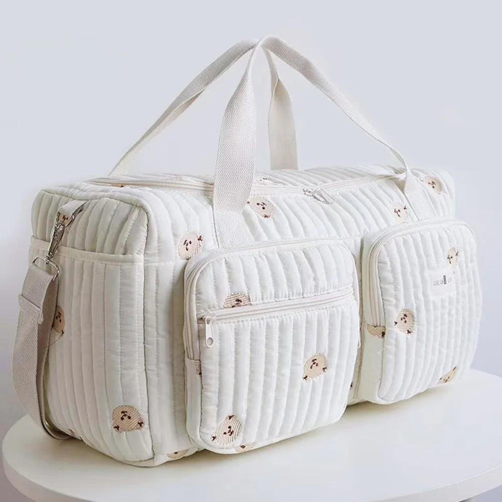 Quilted Baby Diaper Bag Large Capacity Weekender Travel Bag For Hospital
