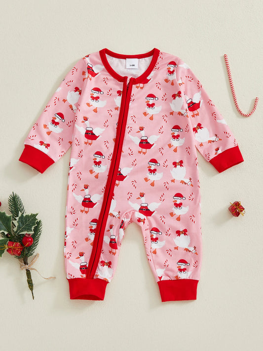 Toddler Christmas Reindeer Snowflake Print Button Up Pajamas Playsuit