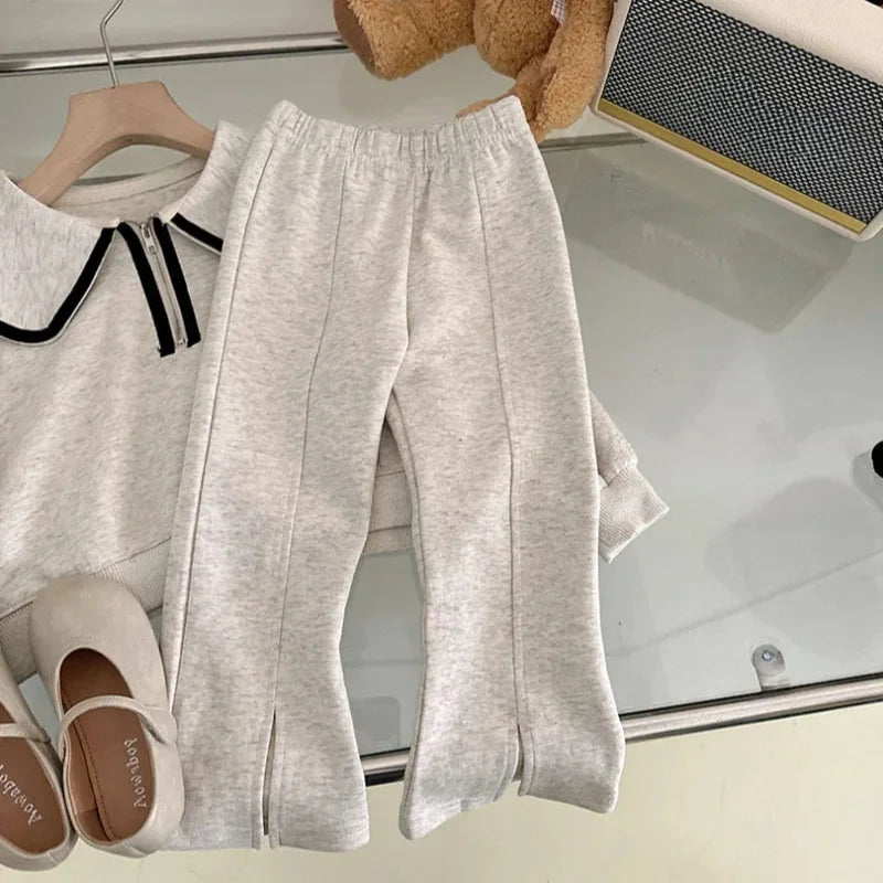 Girls Spring Hoodies Set 3 To 7Y Korean Baby Doll Collar Hoodie Pants