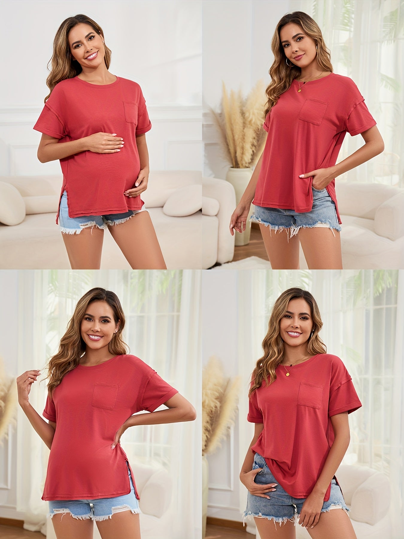 Women's Maternity Oversized Short Sleeve Cotton Blend Pregnancy T-Shirt Casual Top