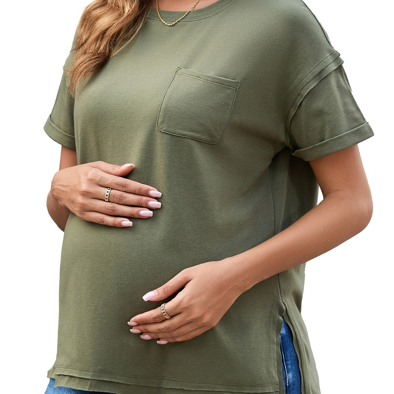 Women's Maternity Oversized Short Sleeve Cotton Blend Pregnancy T-Shirt Casual Top