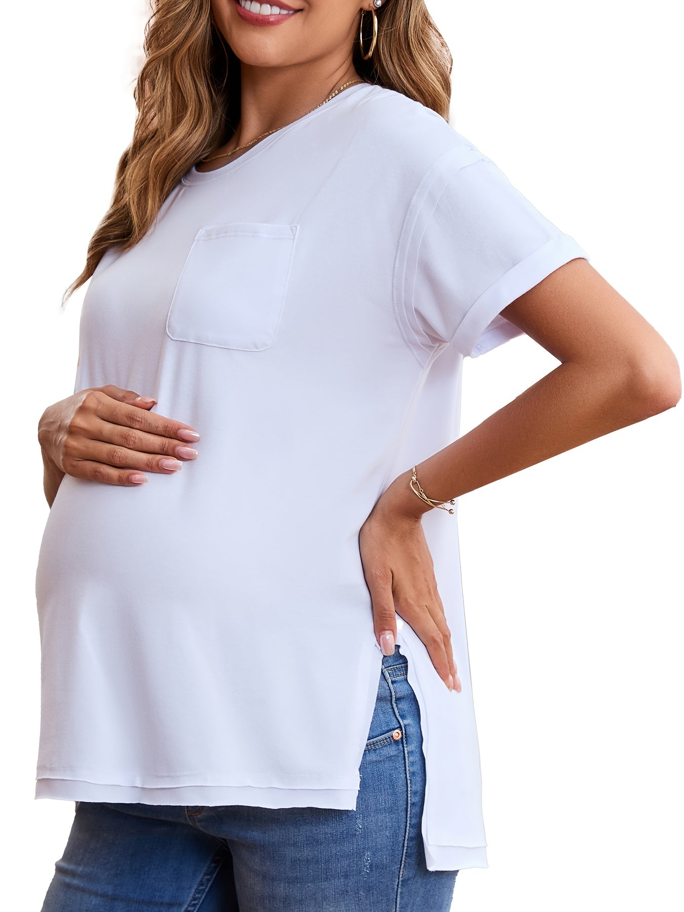 Women's Maternity Oversized Short Sleeve Cotton Blend Pregnancy T-Shirt Casual Top