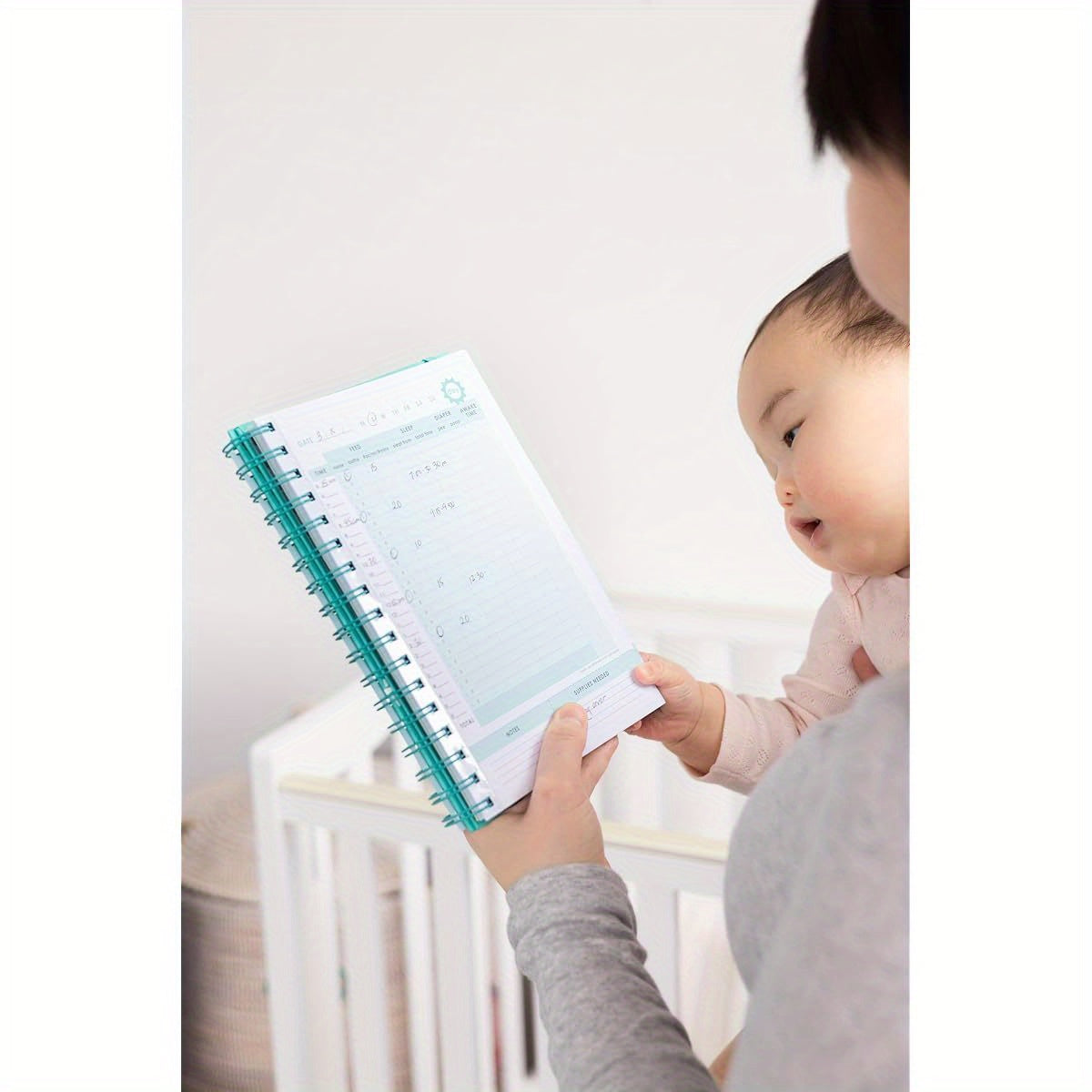 Pearhead Daily Log Book 50 Page Spiral Bound Tracker for Youngsters Nursing Sleep Feeding and Pumping Organizer with Photo Insert Teal Cover Gift for New Moms Durable Spiral