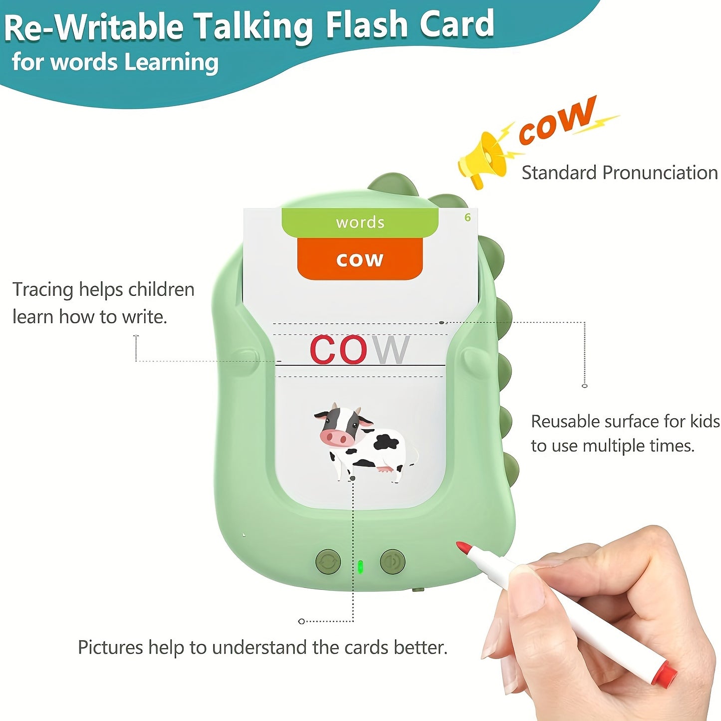 Re Writable Talking Flash Cards 168 Educational Sight Words Drawing Cards for Ages 3 Plus Green Durable Plastic for Speech Therapy and Sensory Learning