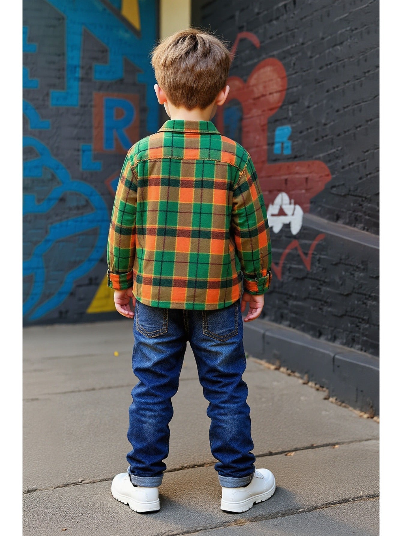 Boys Plaid Button Down Shirt And Denim Two Piece Set