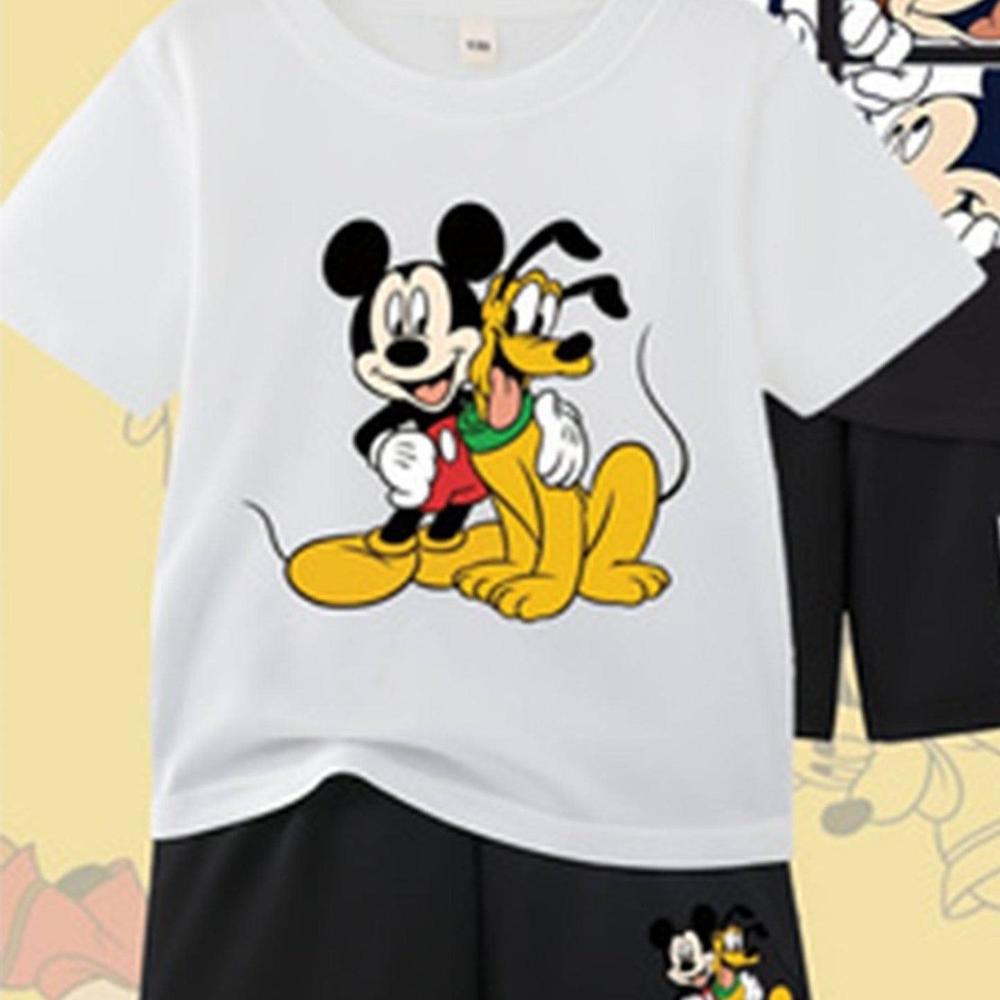 Disney Licensed Cotton Casual Short Sleeve And Shorts Set For Boys And Girls Breathable And Comfortable Summer Outfit Suitable For Travel And Outdoor Play