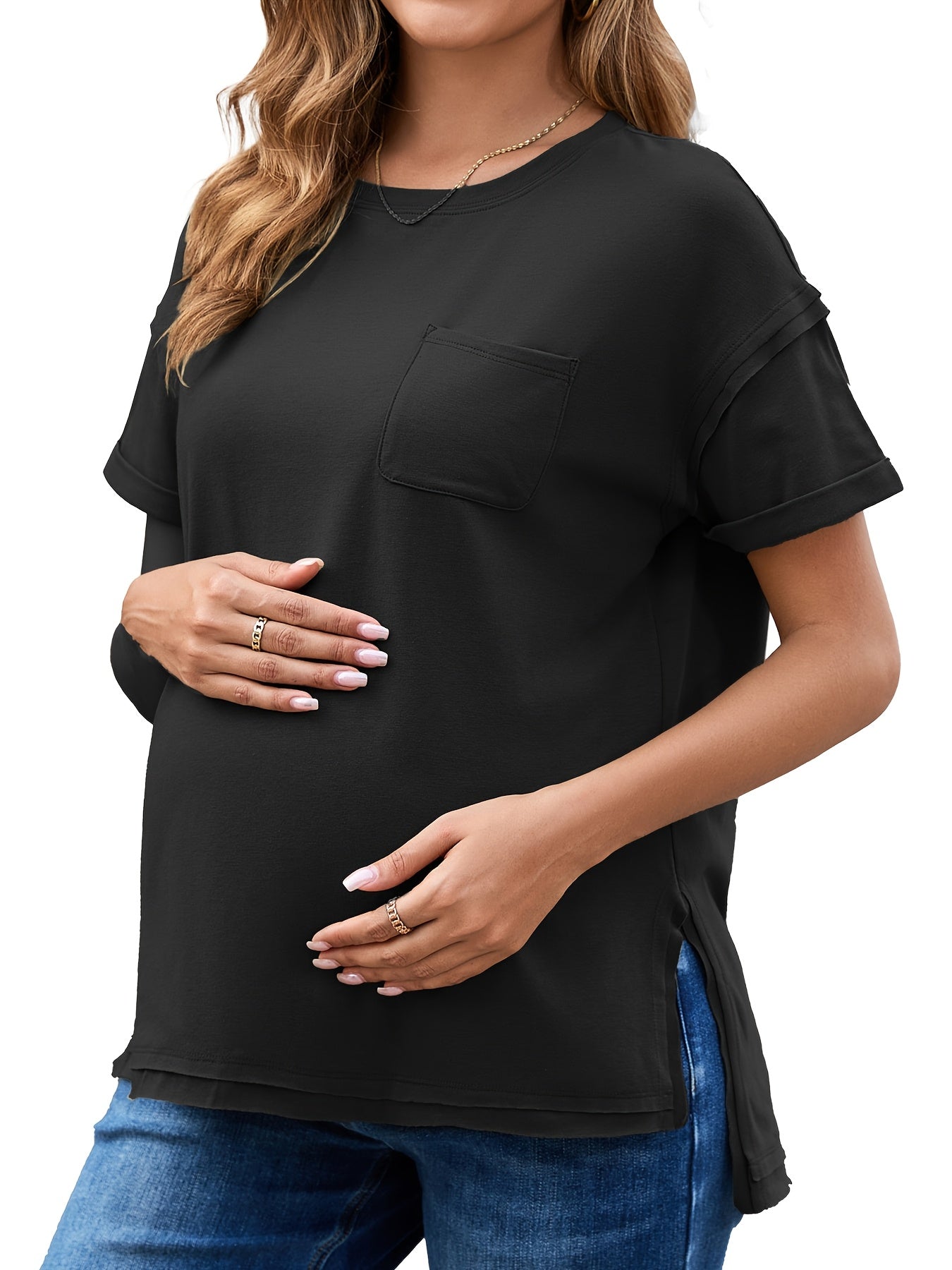 Women's Maternity Oversized Short Sleeve Cotton Blend Pregnancy T-Shirt Casual Top