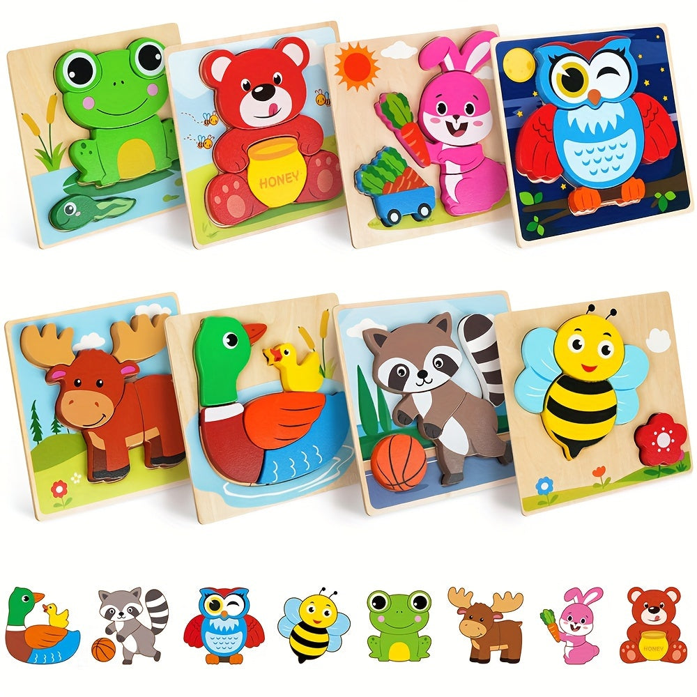 Wooden Puzzles For Toddlers 8 Pack Animal Puzzle Toys For Boys And Girls Educational Preschool Learning Toys Christmas Birthday And Thanksgiving Gifts