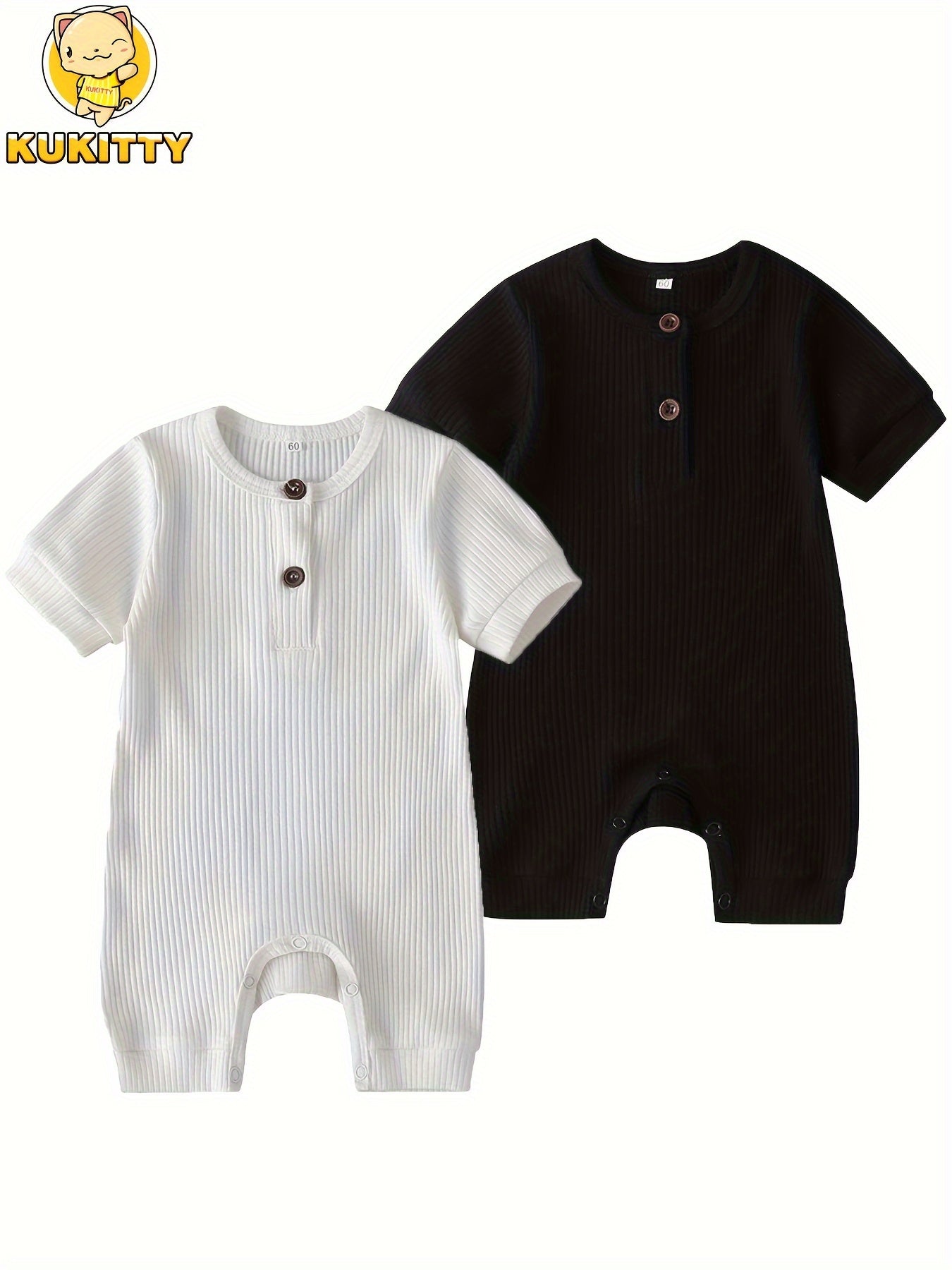 Summer Baby Romper 2 Pack KuKitty Newborn Short Sleeve Jumpsuits Solid Color for Outdoor Summer