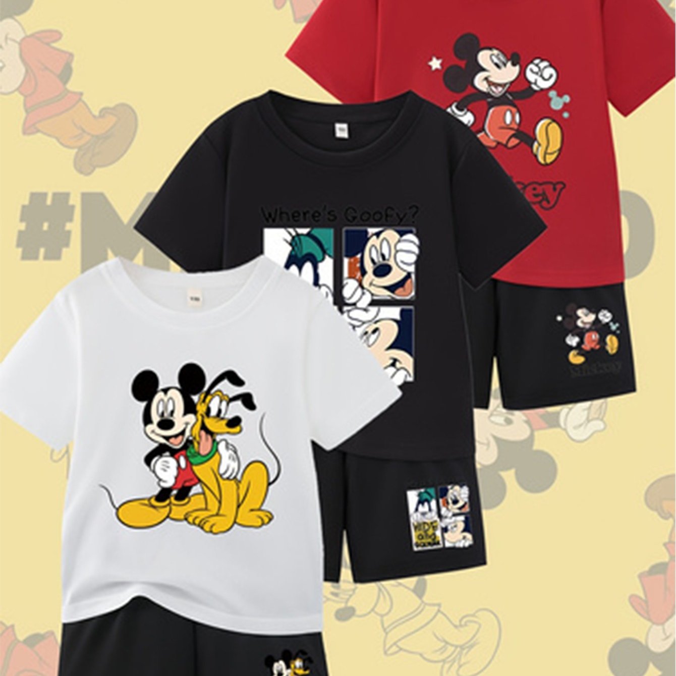 Disney Licensed Cotton Casual Short Sleeve And Shorts Set For Boys And Girls Breathable And Comfortable Summer Outfit Suitable For Travel And Outdoor Play