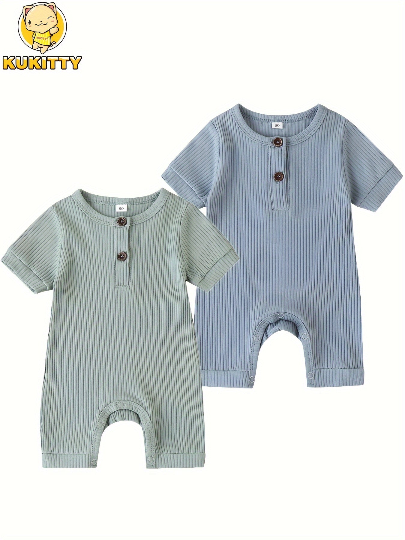 Summer Baby Romper 2 Pack KuKitty Newborn Short Sleeve Jumpsuits Solid Color for Outdoor Summer
