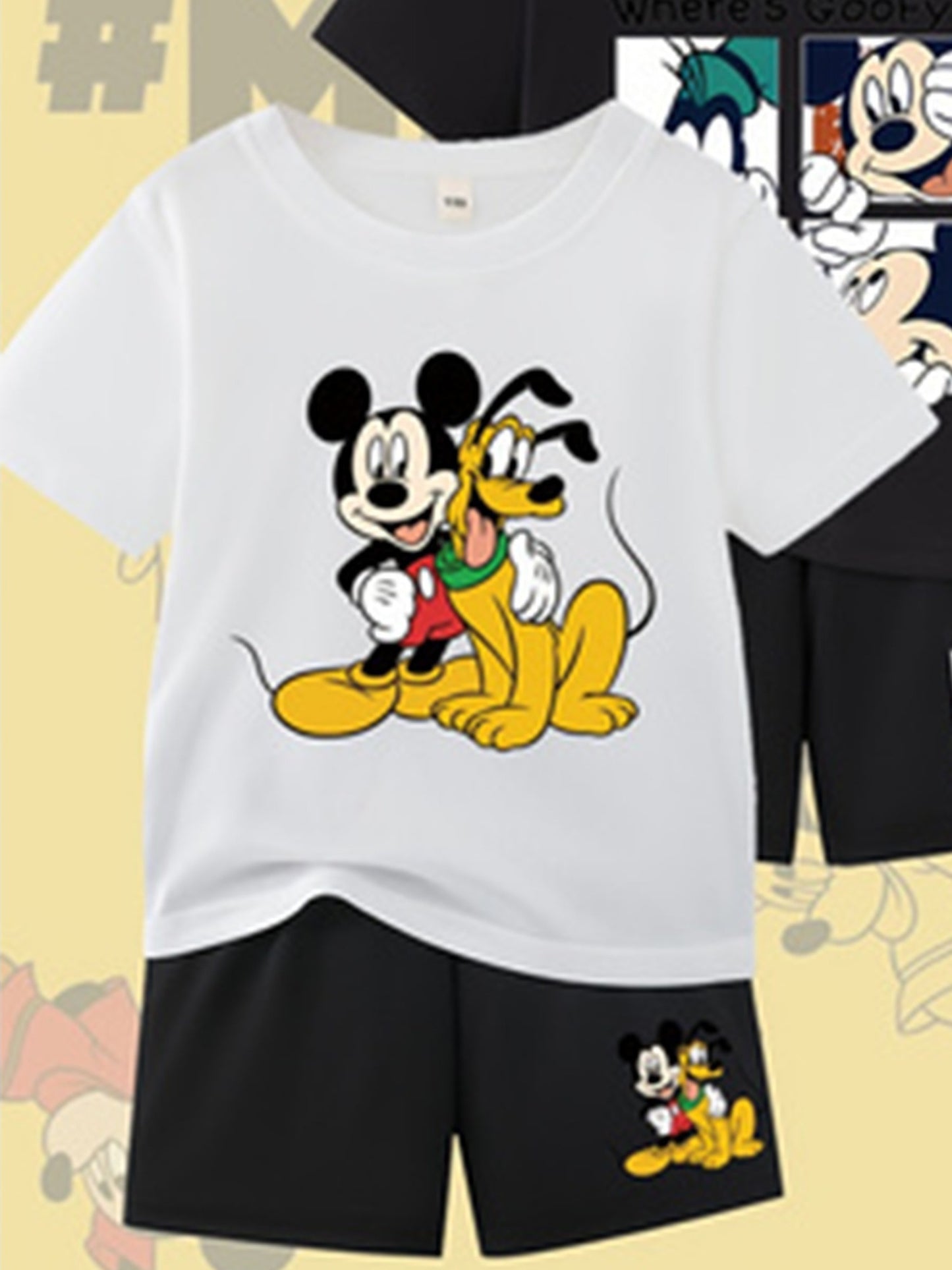 Disney Licensed Cotton Casual Short Sleeve And Shorts Set For Boys And Girls Breathable And Comfortable Summer Outfit Suitable For Travel And Outdoor Play