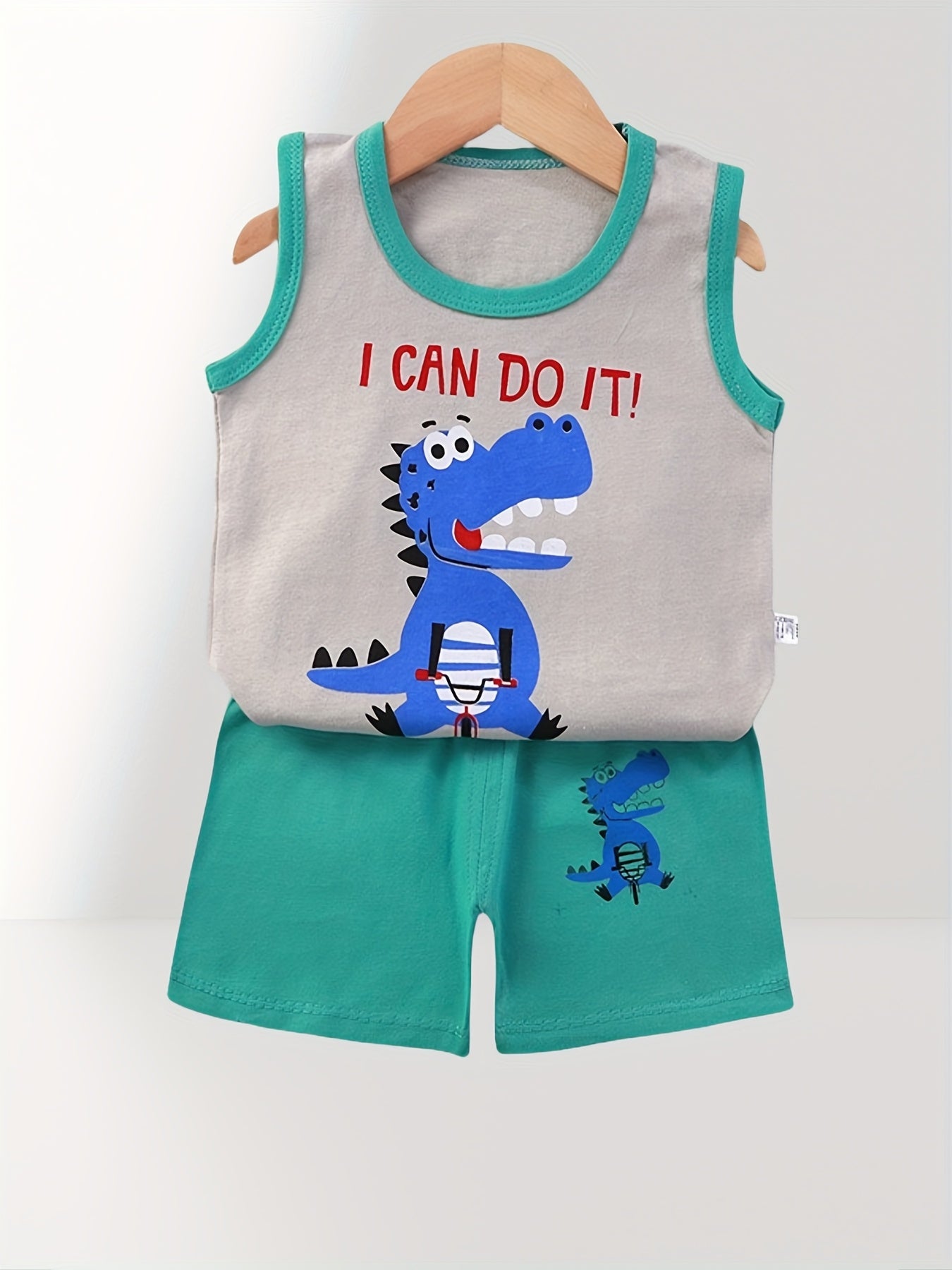 4 Sets Of 8pcs Boy Cartoon Tiger Dinosaur Shark Pattern Vest Shorts Suit Comfortable Soft Breathable For Summer Outdoor Sports